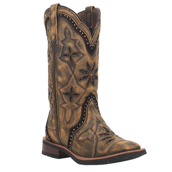 Laredo Women's Bouquet Western Performance Boots Brown Leather Sz 8 Lightly Worn - Picture 1 of 16
